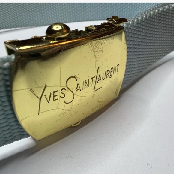 Used skinny 80s Yves Saint Laurent Pale Blue Woven Belt w/Gold Hardware main image 14